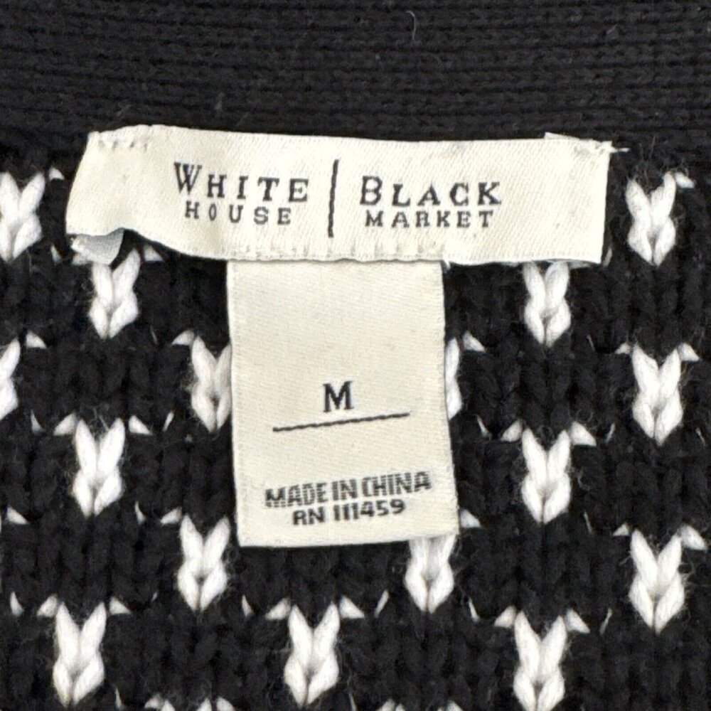 White House‎ Black Market Women's M Fitted 3 Button Knit Blazer Black & White - Picture 10 of 13